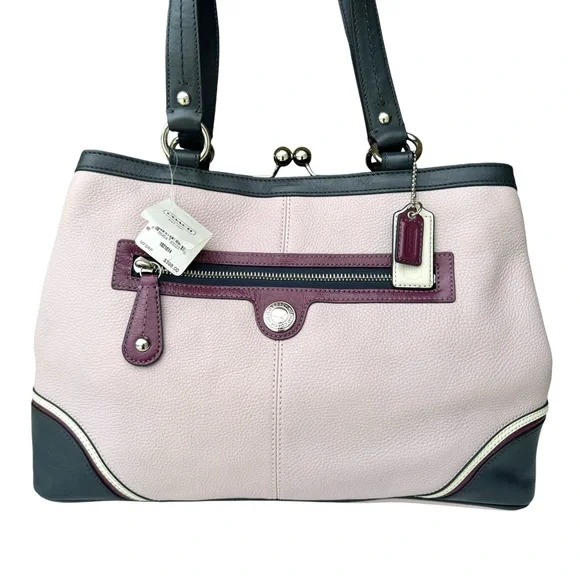 🆕 Coach Laura Spectator Shoulder Bag Satchel Kiss Lock Lavender Leather - Picture 10 of 17
